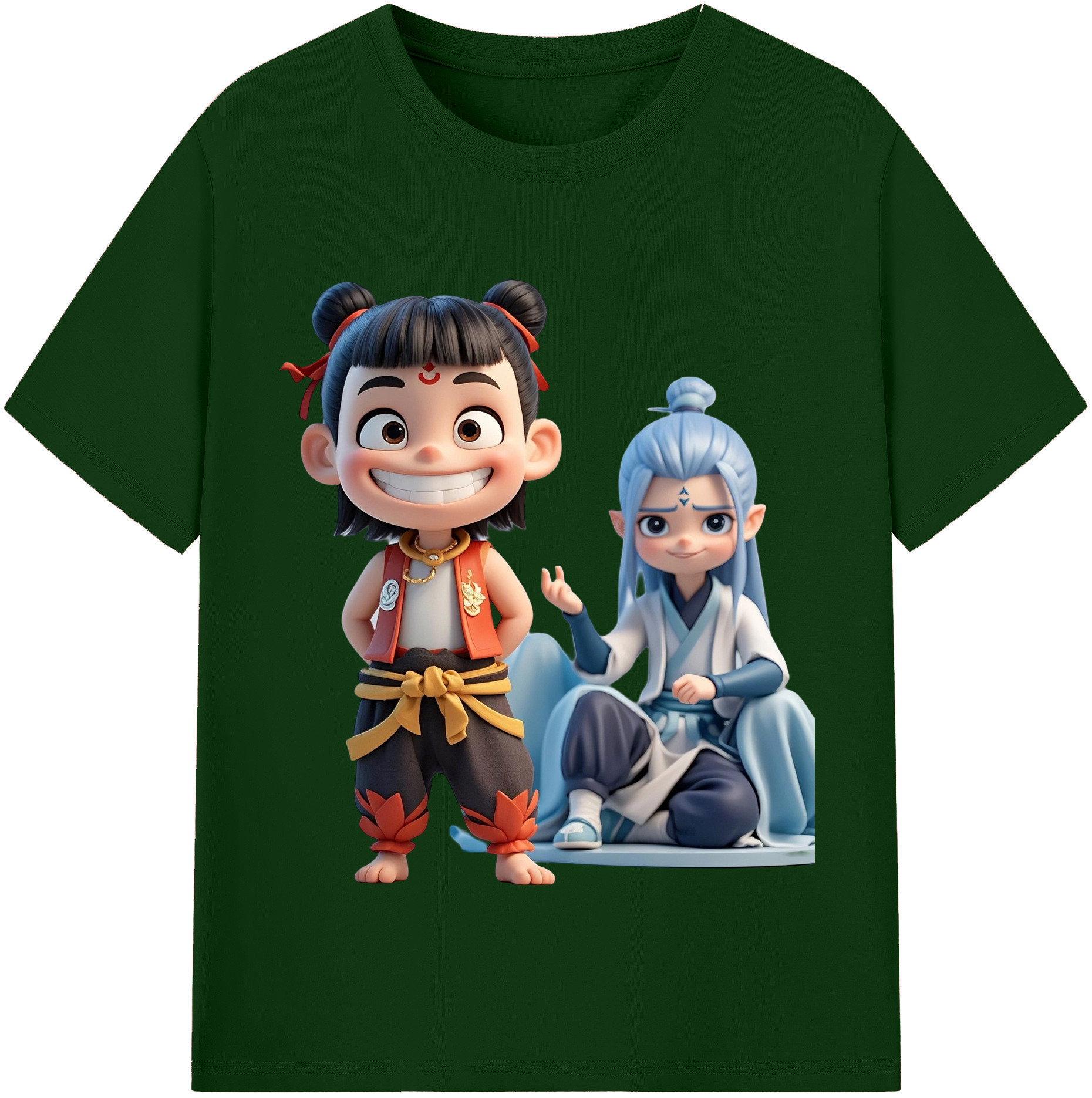 （画像用） Ne Zha 2 ナタ 魔童の大暴れ 綿100％半袖Tシャツ（フロントプリント）